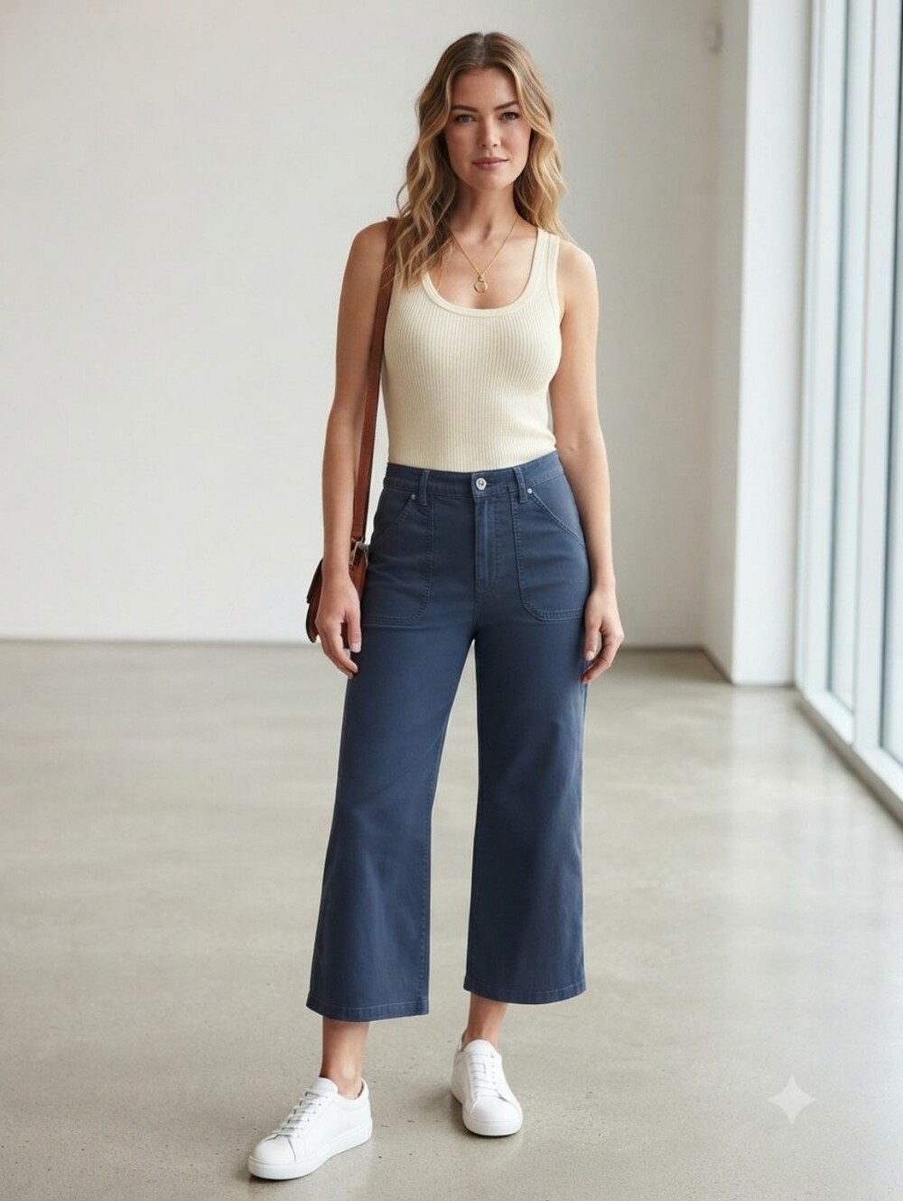 Veronica Beard Jeans Crosbie Wide Leg Crop Pants Navy Blue High-Rise Size 27